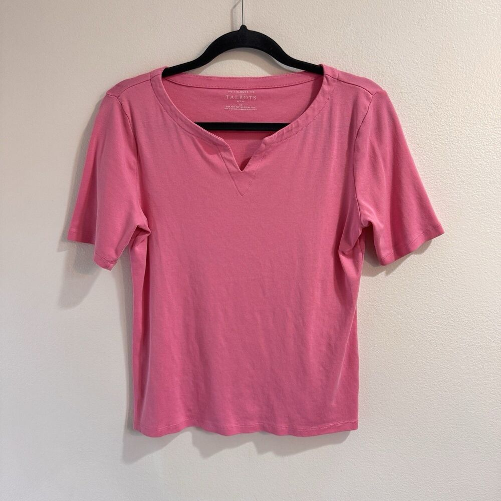 Talbots Tee T-shirt LP Petite 100% Pima Cotton Pink V-neck Preppy Beach
